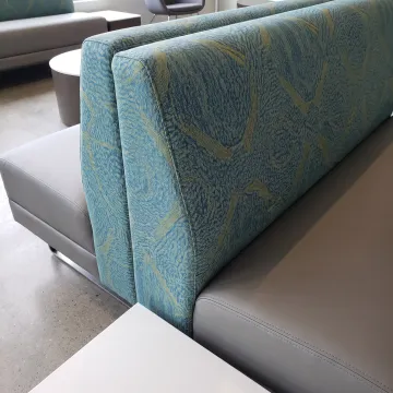 Custom upholstered chair cushions in a commercial space