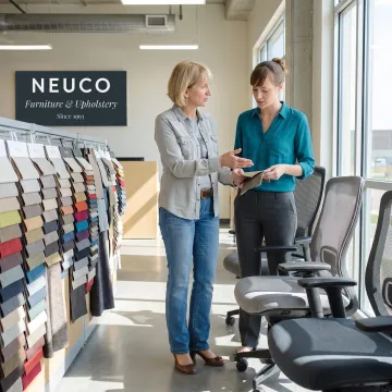 Designer reviewing office upholstery fabric samples