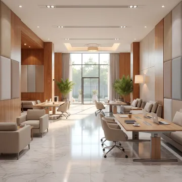 Modern office workspace with custom commercial furniture
