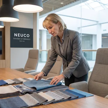 Designer reviewing office furniture materials