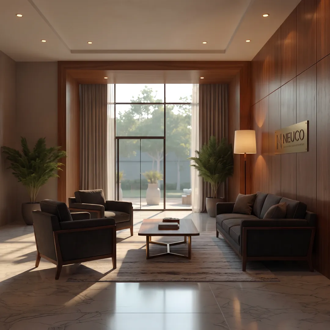Sophisticated law firm reception area with tailored seating