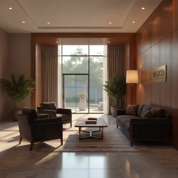 Sophisticated law firm reception area with tailored seating