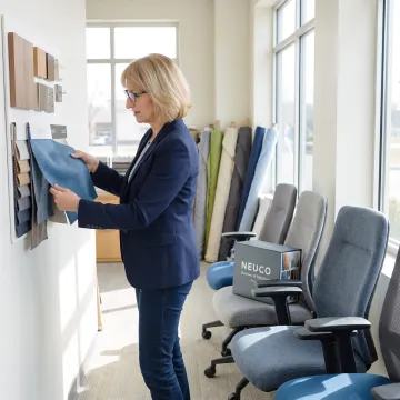 Designer reviewing office upholstery fabric samples