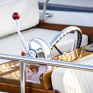 Custom upholstered seating inside a boat cabin