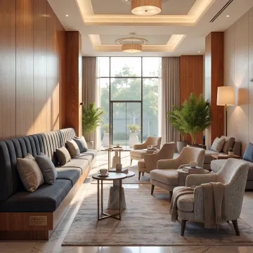Commercial lounge seating upholstered in performance fabric