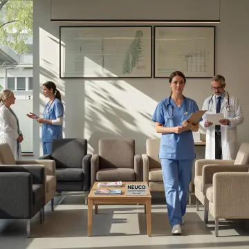 Upholstered hospital seating in a bright care space