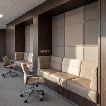 Modern office lounge with custom upholstered seating