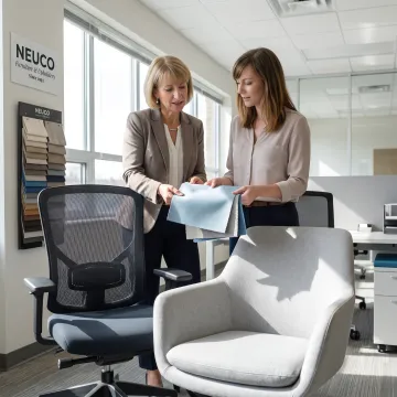 Designer reviewing fabric samples for office furniture