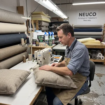Technician sewing custom commercial upholstery