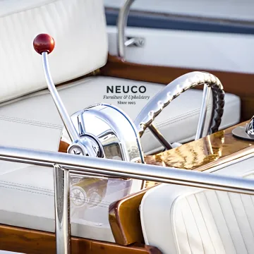 Custom upholstered seating inside a boat cabin
