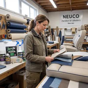 Designer reviewing upholstery fabric for marine cushions
