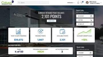 Calusa Marketing points-based dealer incentive program dashboard interface