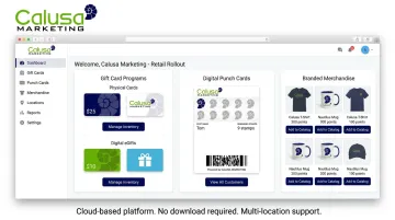 Cloud-based retail employee reward platform showing gift card and merchandise catalog options