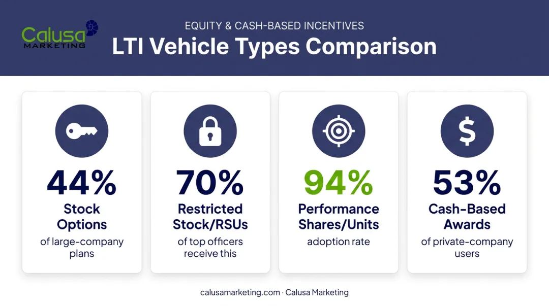 Four types of long-term incentive plan vehicles comparison chart