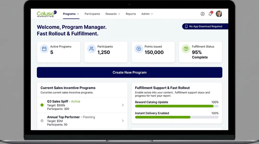 Calusa Marketing cloud-based sales incentive reward platform interface