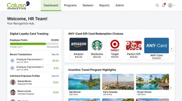 Calusa Marketing digital rewards platform dashboard with gift card options