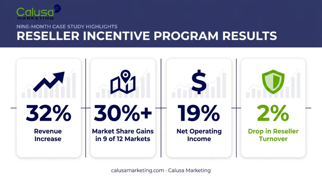 Fortune 500 hardware manufacturer reseller incentive program nine-month results infographic