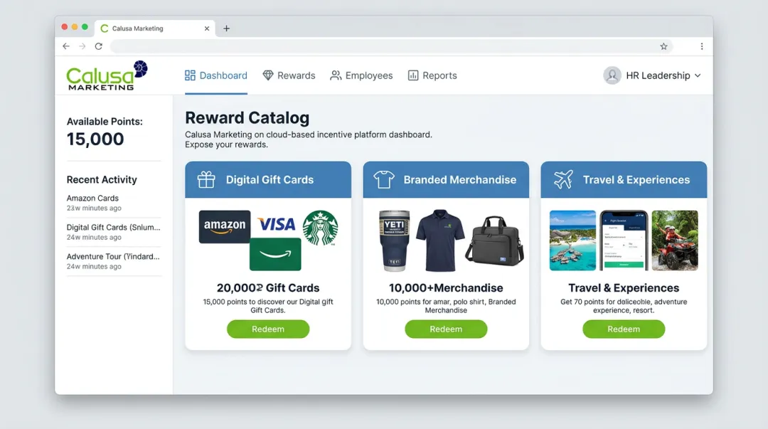 Calusa Marketing cloud-based employee incentive rewards platform interface
