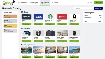 Recognition platform dashboard showing digital rewards catalog and travel incentives