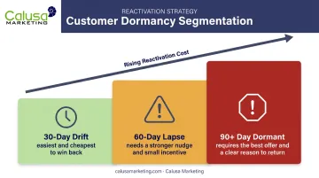 Three-tier customer dormancy segmentation from 30 to 90-plus days