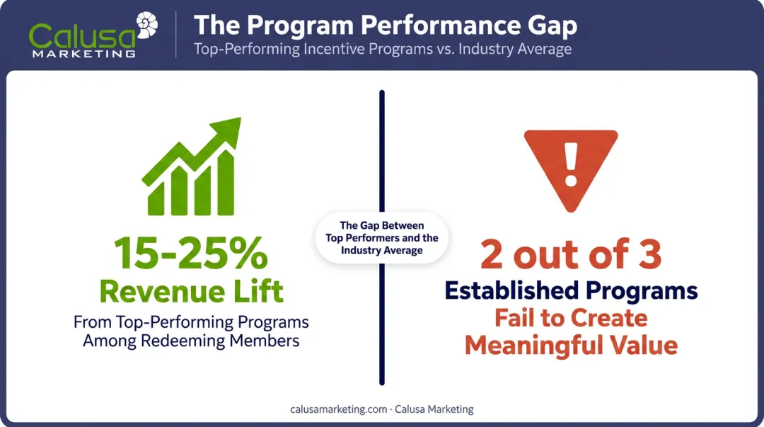 Loyalty program revenue growth versus program failure rate statistics comparison