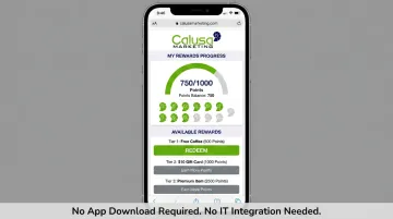 Calusa Marketing digital rewards platform interface with punch card and points tracker