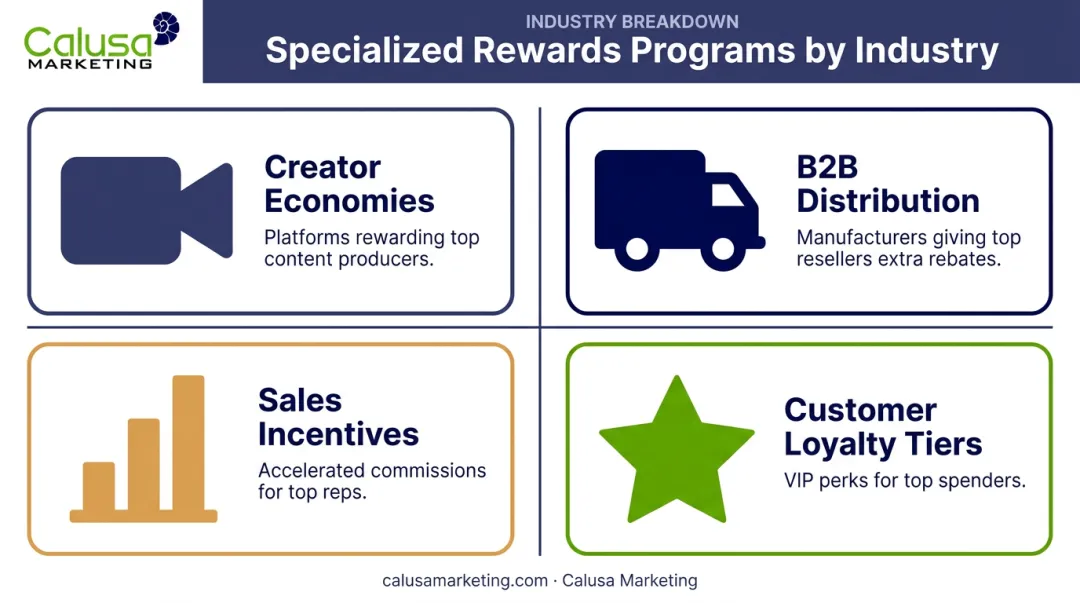 Four industries using specialized rewards programs comparison chart