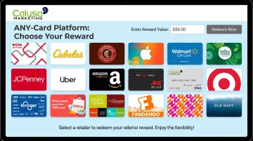 Flexible ANY-Card gift card reward selection interface for referral programs