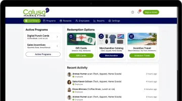 Calusa Marketing employee rewards platform dashboard showing recognition and incentive tools