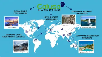 Calusa Marketing team coordinating group travel bookings for incentive trips