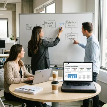 Retention marketing team planning a loyalty program