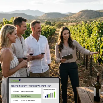 Guests enjoying a guided Arizona winery tour