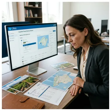 Travel planner reviewing luxury wine tour itinerary