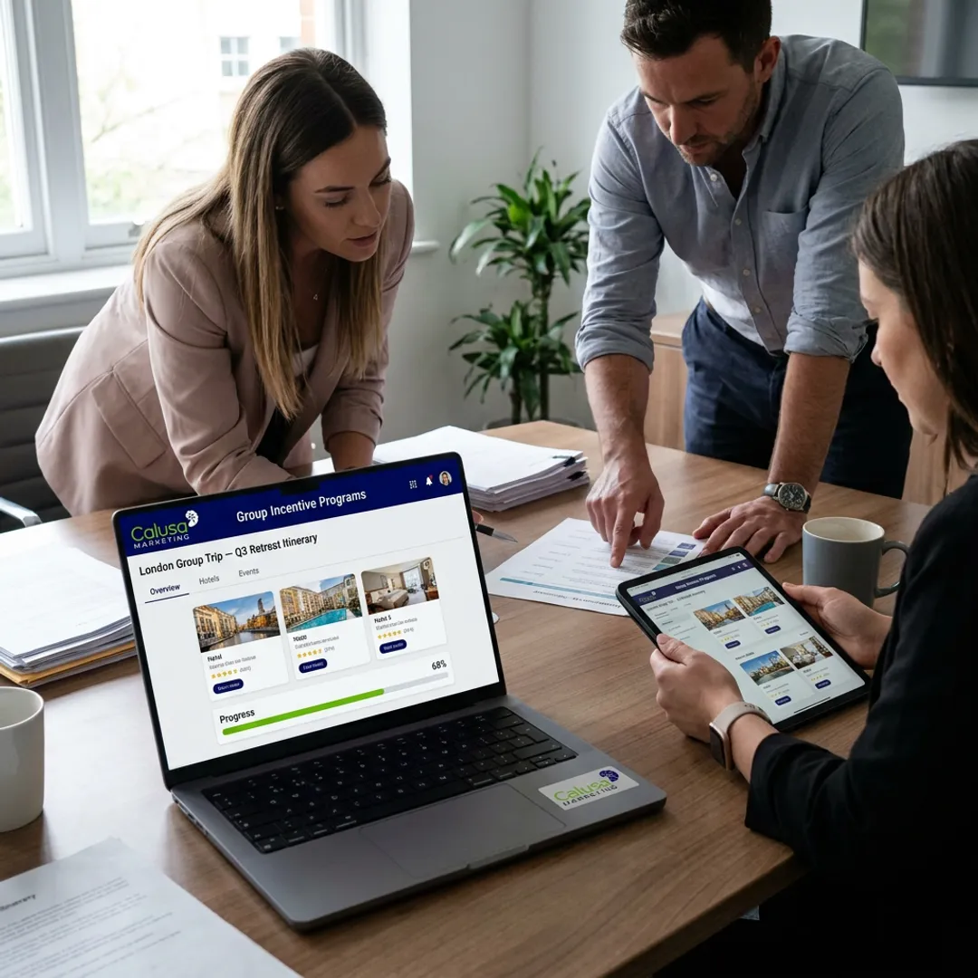 Corporate travel planning session for a London retreat