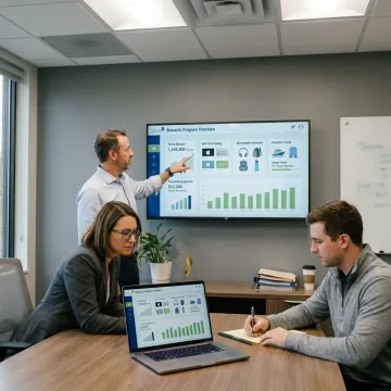 Rewards program team reviewing incentive strategy