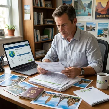 Travel consultant reviewing vacation itinerary