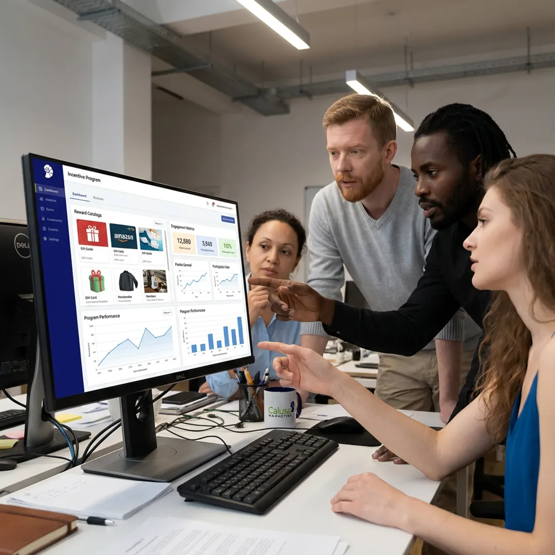 Team planning an employee rewards program