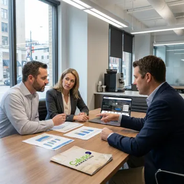 Dealer partners reviewing incentive program dashboard