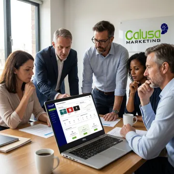 Team reviewing customer engagement rewards program