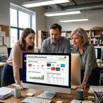 Corporate reward program dashboard and gift cards