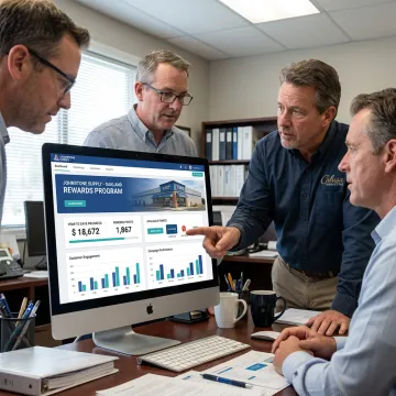 Marketing team reviewing loyalty program rewards dashboard
