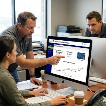 Incentive program team reviewing HVAC rebate platform results