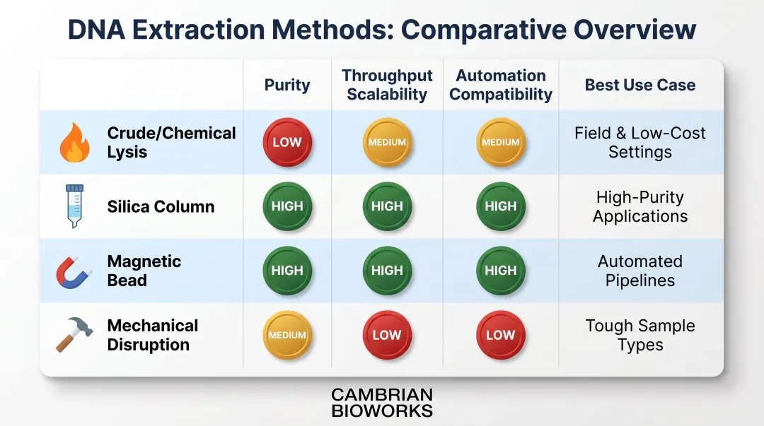 Four DNA extraction methods comparison purity throughput and automation compatibility