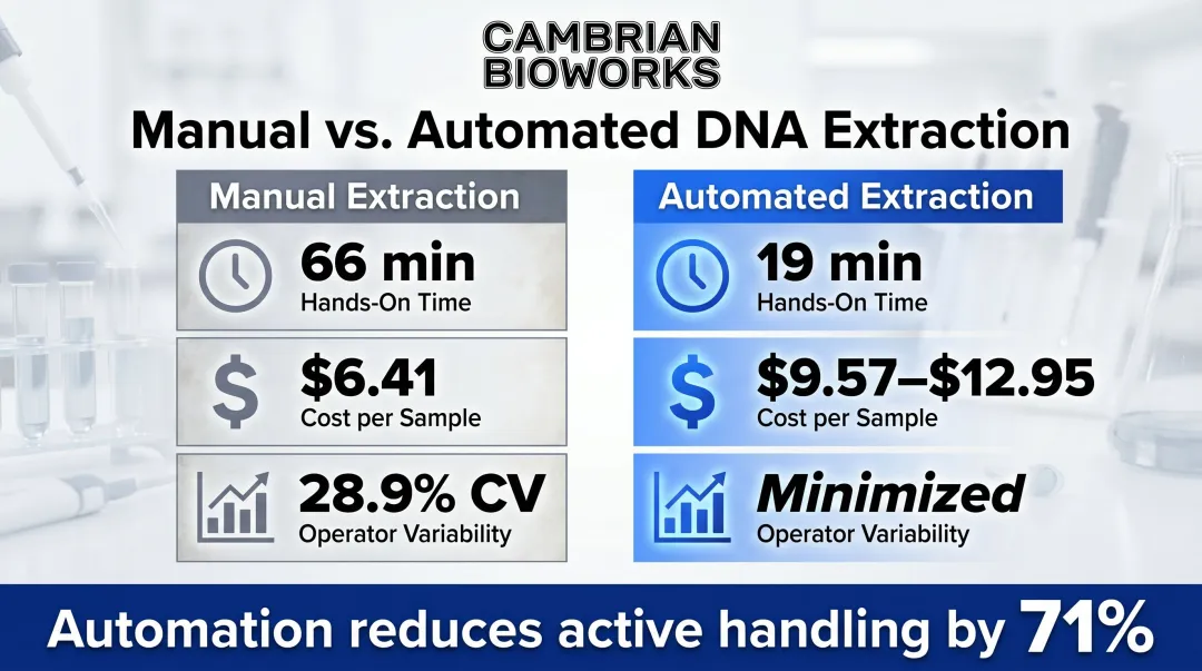 Manual versus automated DNA extraction hands-on time cost and reproducibility comparison