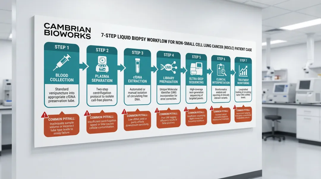 Seven-step liquid biopsy ctDNA NGS workflow for advanced NSCLC patient case
