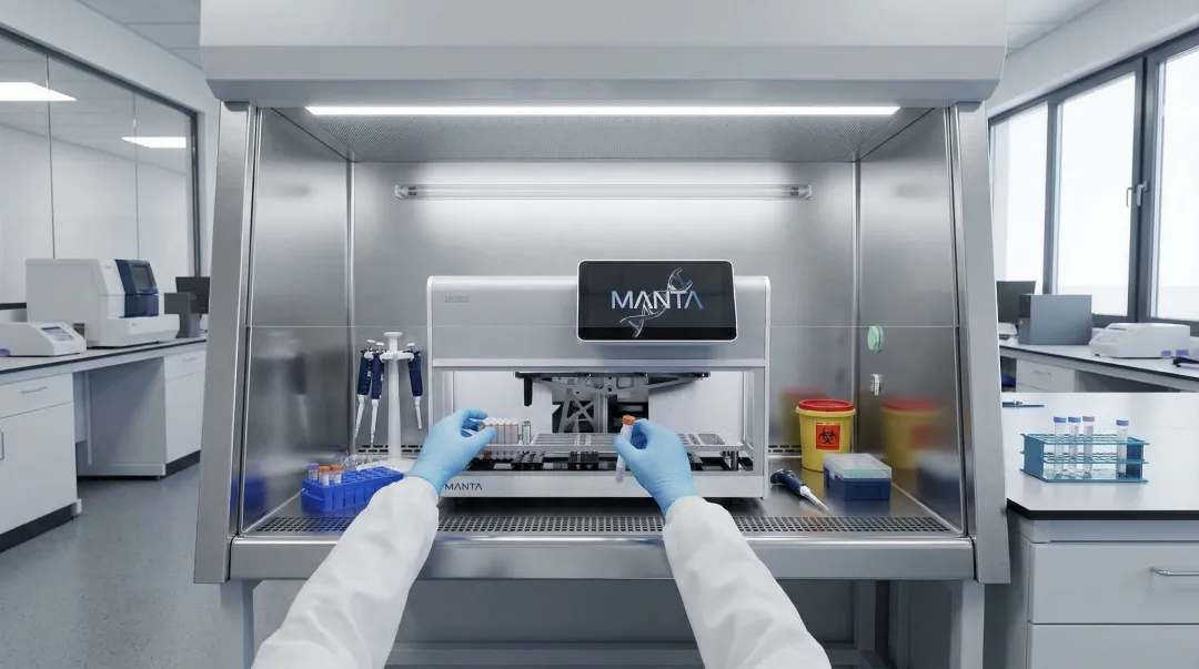 Cambrian Bioworks Manta compact automated magnetic bead RNA extraction instrument in lab setting
