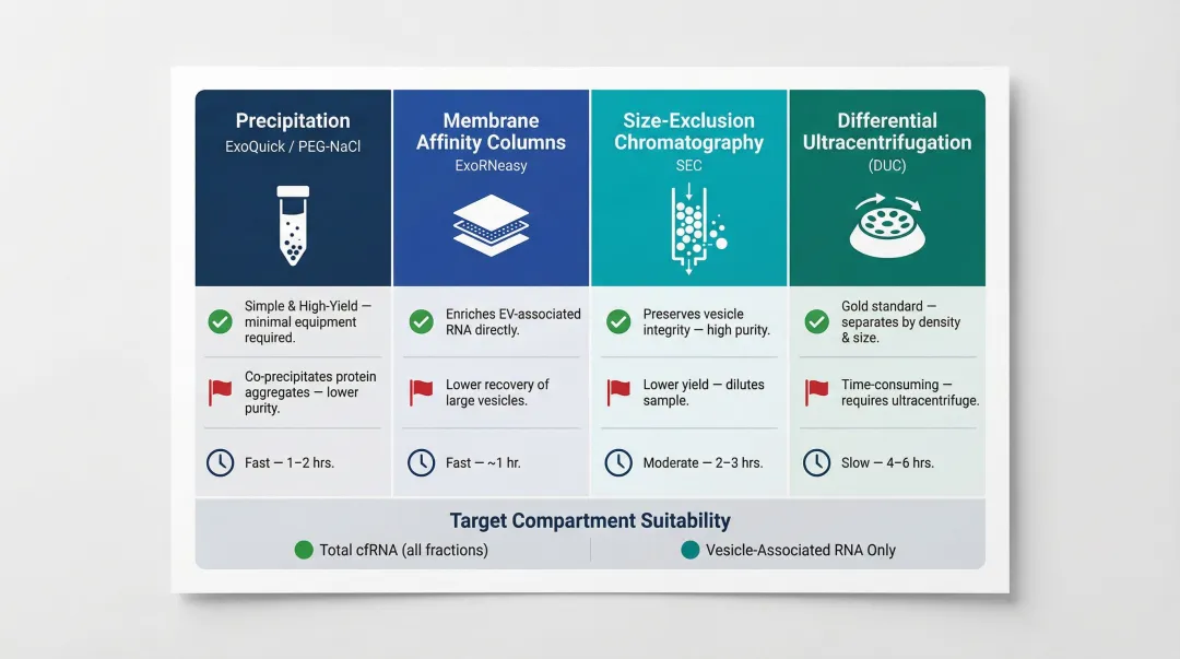 Four vesicle enrichment pre-isolation methods compared by yield purity and workflow speed