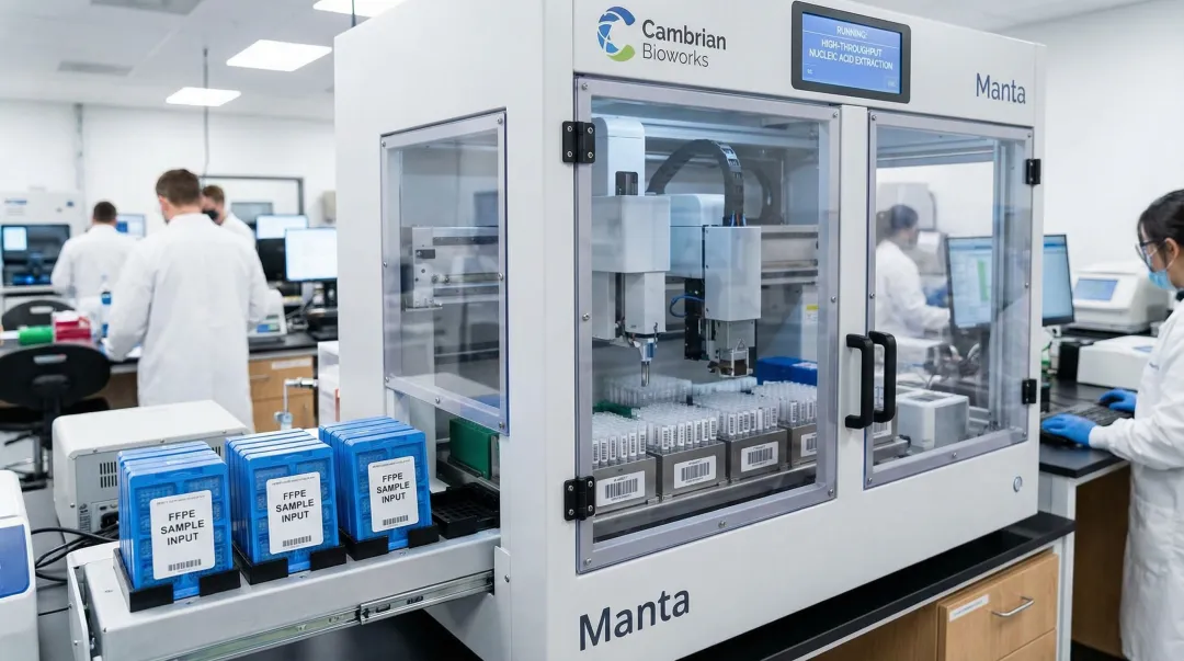 Cambrian Bioworks Manta automated FFPE RNA extraction platform processing clinical samples