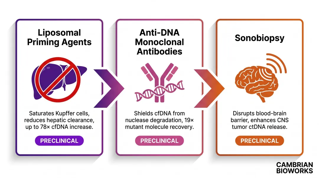 Three emerging cfDNA sensitivity enhancement approaches preclinical research infographic