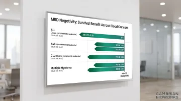MRD negativity survival hazard ratios across ALL AML CLL and myeloma comparison chart